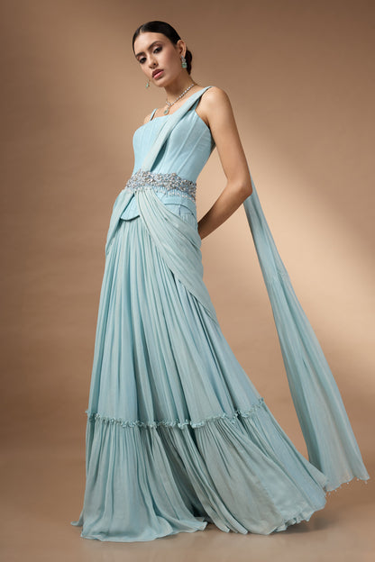 Blue Corset Top with a skirt set