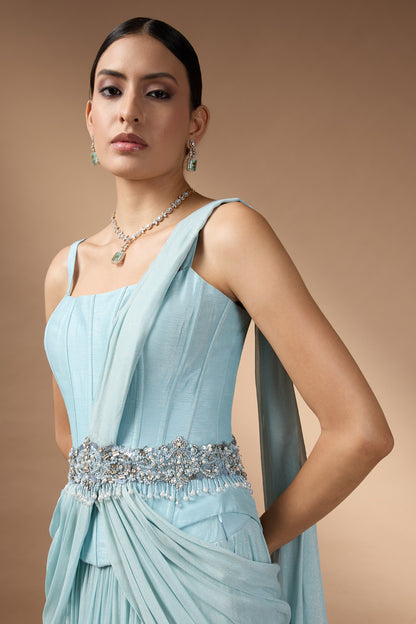 Blue Corset Top with a skirt set