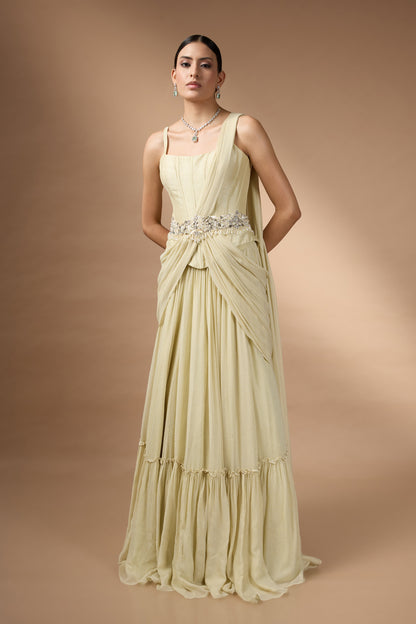 Pale Yellow Corset Top with a skirt set