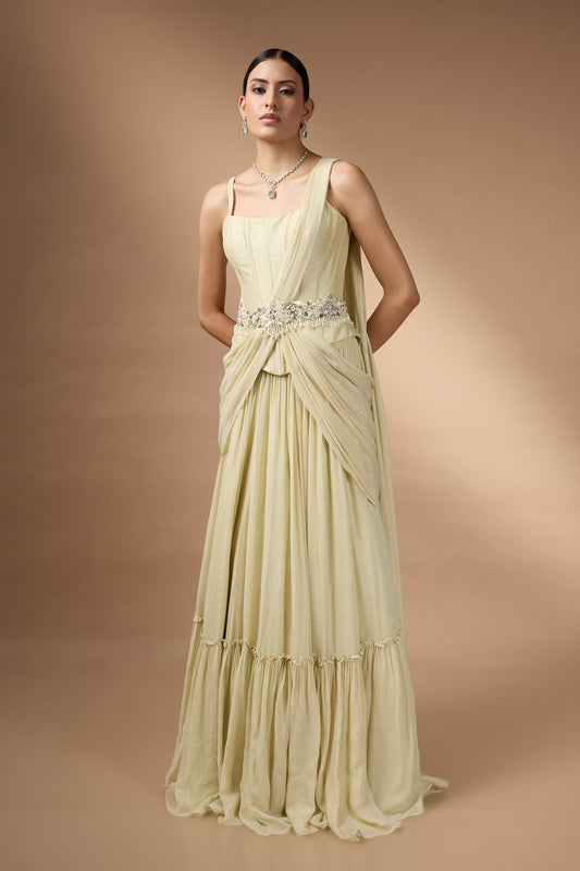Pale Yellow Corset Top with a skirt set