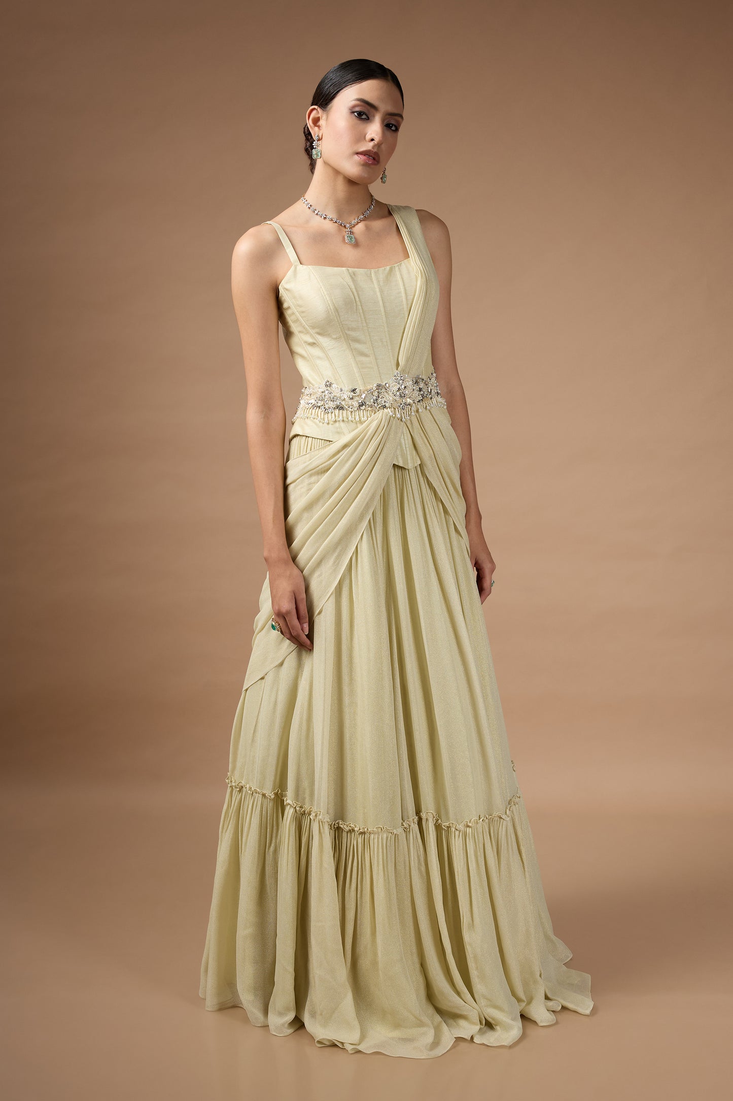 Pale Yellow Corset Top with a skirt set