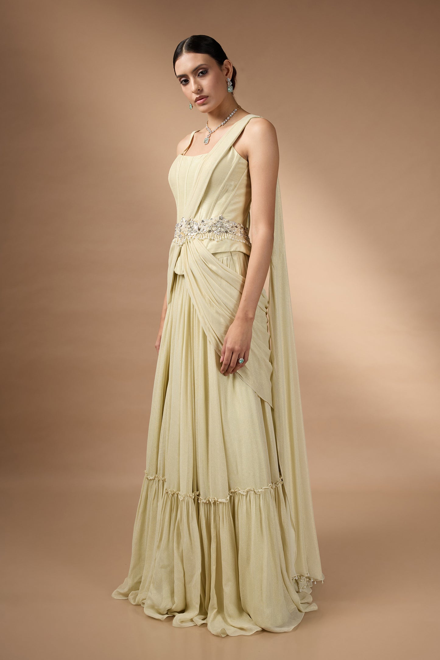 Pale Yellow Corset Top with a skirt set