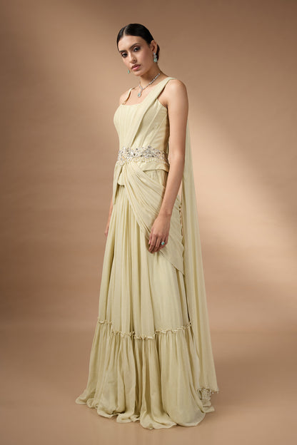 Pale Yellow Corset Top with a skirt set
