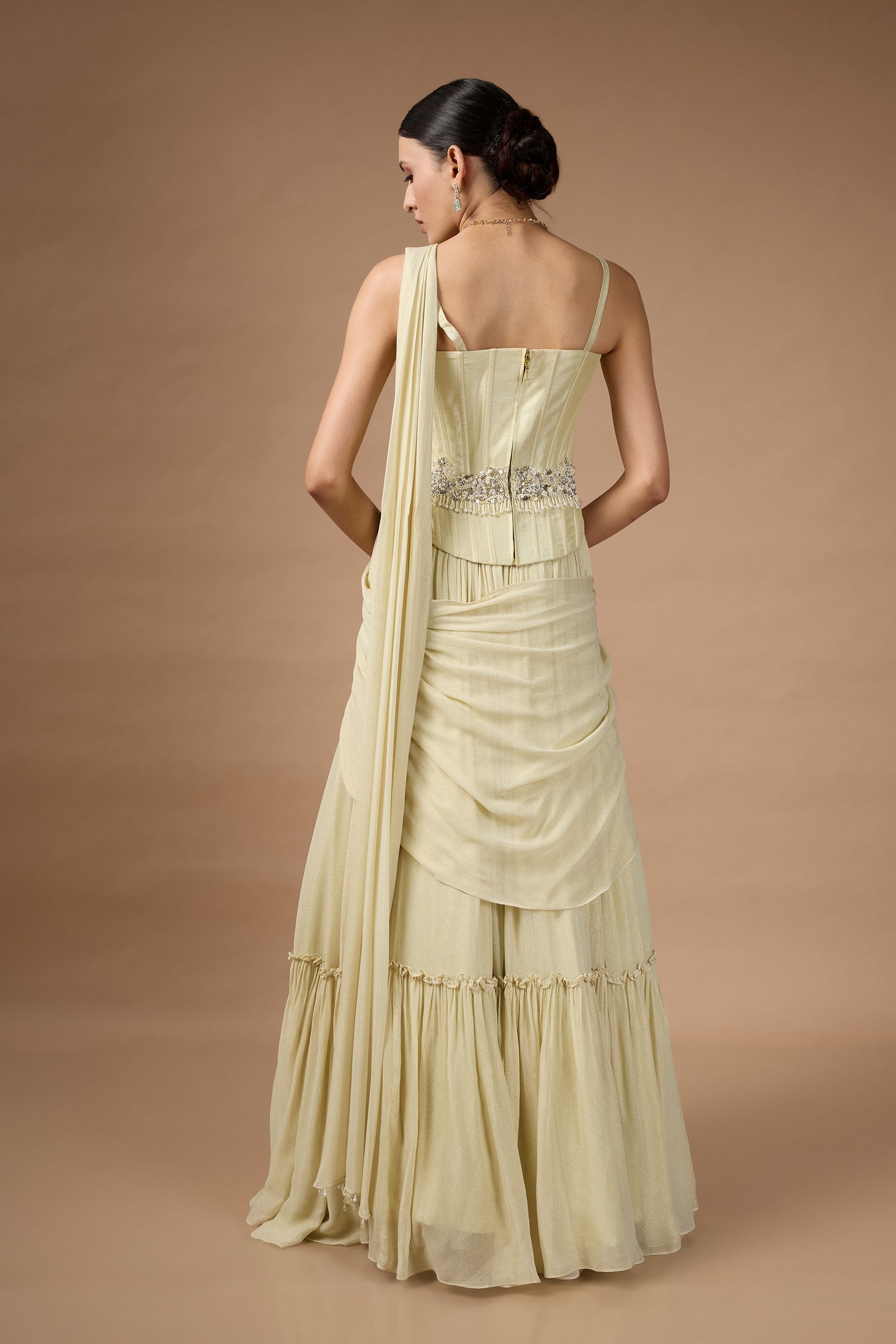 Pale Yellow Corset Top with a skirt set