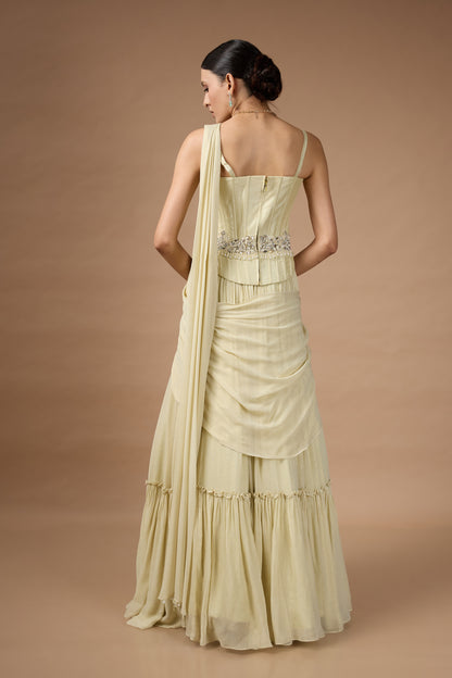 Pale Yellow Corset Top with a skirt set
