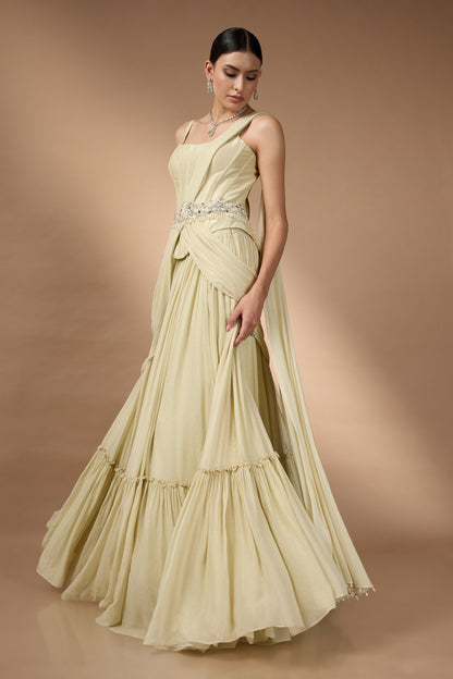 Pale Yellow Corset Top with a skirt set