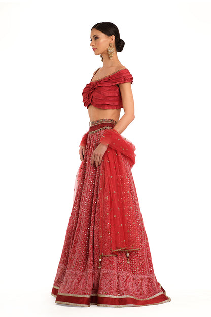 Embroidered Lehenga with Ruffle Blouse