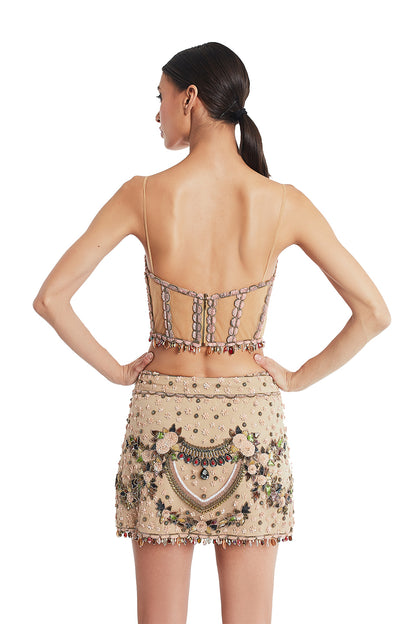 Beige embroidered corset top