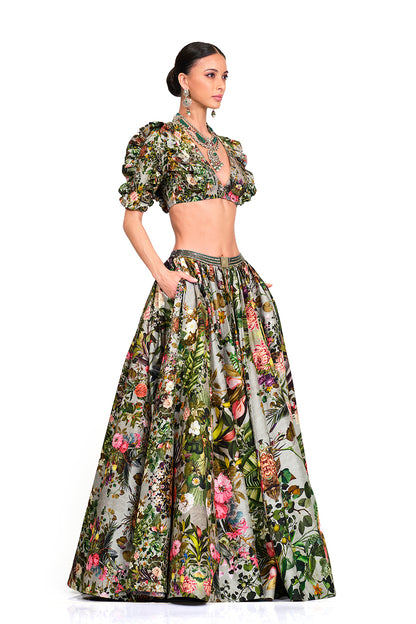 Printed Ruffle Blouse & Lehenga