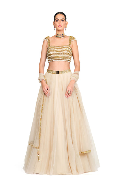 Tulle Lehenga with Tassel Strapped Bloused
