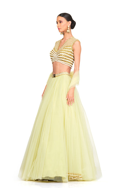 Tulle Lehenga with Tassel V-neck Blouse