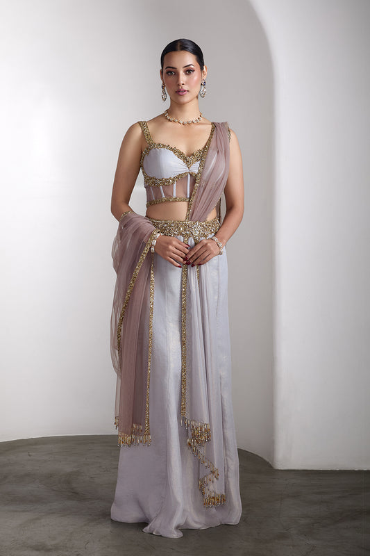 Grey corset fit saree set
