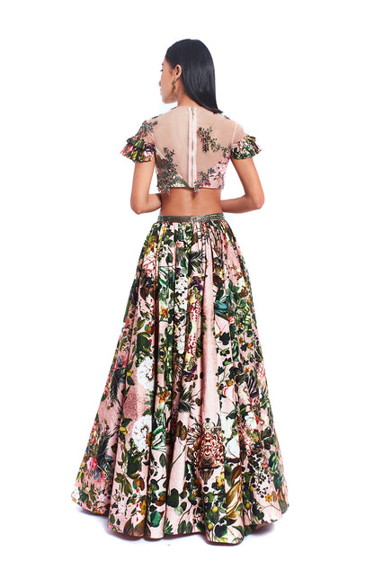 Printed Patchwork Blouse & Lehenga
