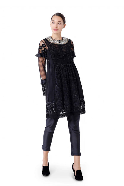 A-line tunic with floral work embroidery
