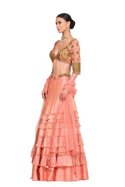 Silk Lehenga with Sequin Embroidered Blouse