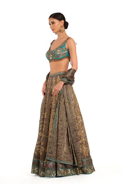 Sequin Embroidered Lehenga & Blouse with Dupatta
