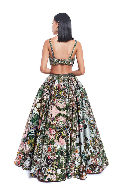 Mulitcolour printed Bustier & Skirt