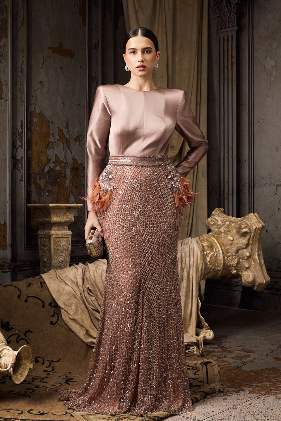 Structured Pink Embroidered Gown