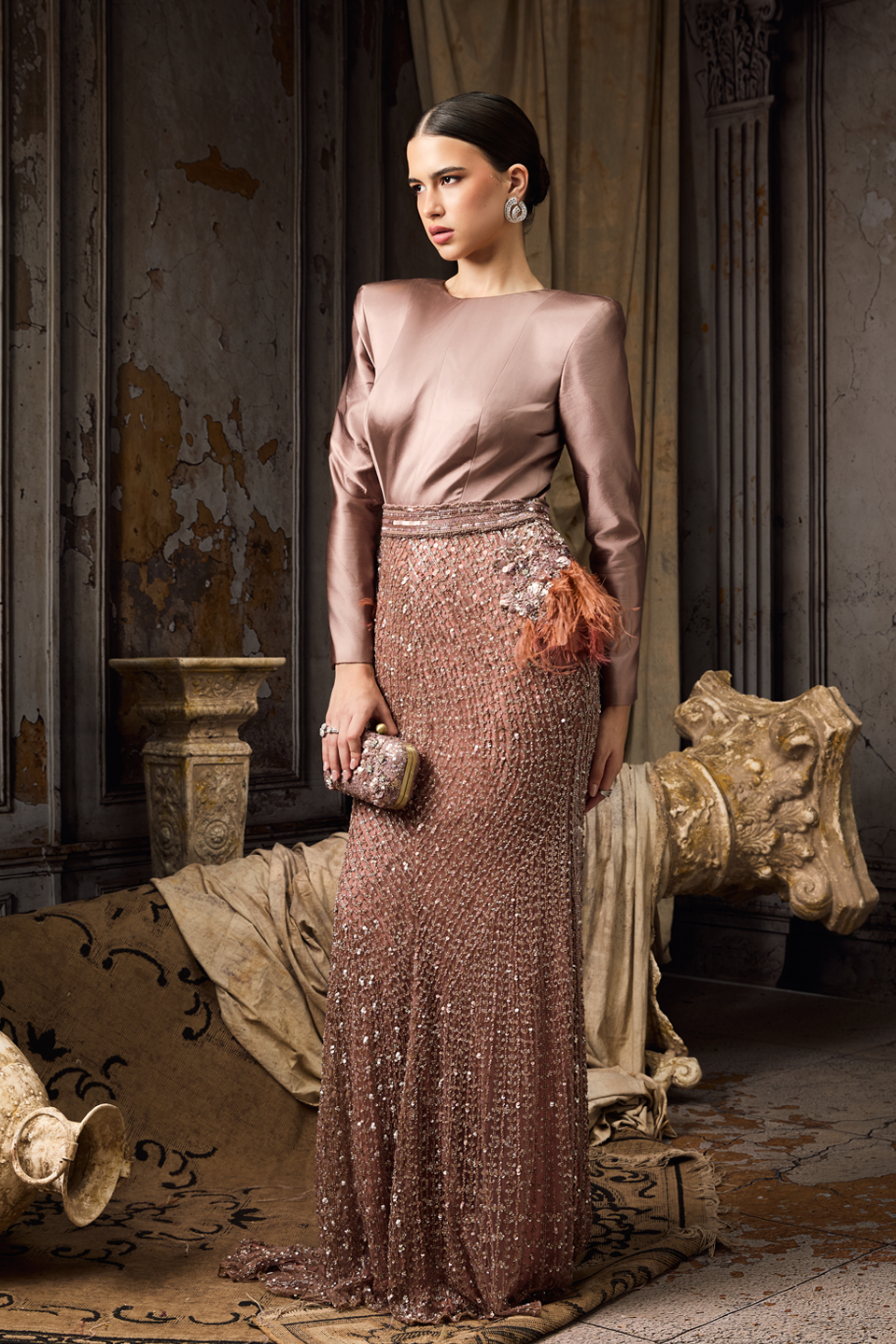 Structured Pink Embroidered Gown