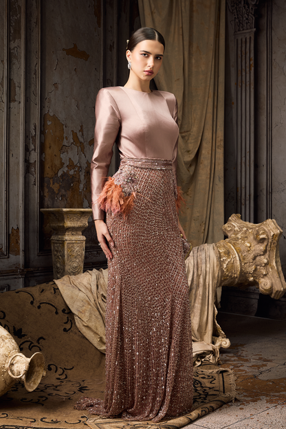 Structured Pink Embroidered Gown