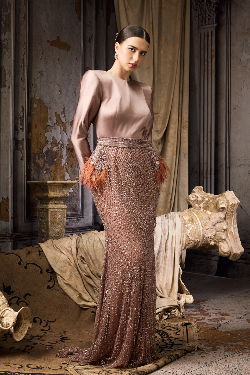 Structured Pink Embroidered Gown