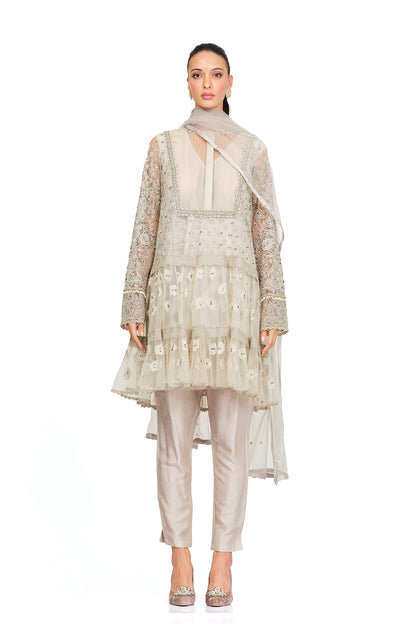 Ivory embroidered tunic set