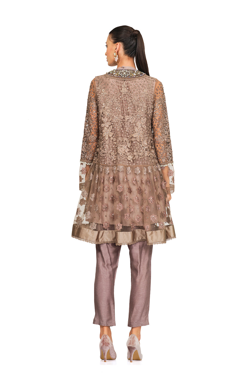 Taupe embellished tunic set