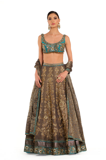 Sequin Embroidered Lehenga & Blouse with Dupatta