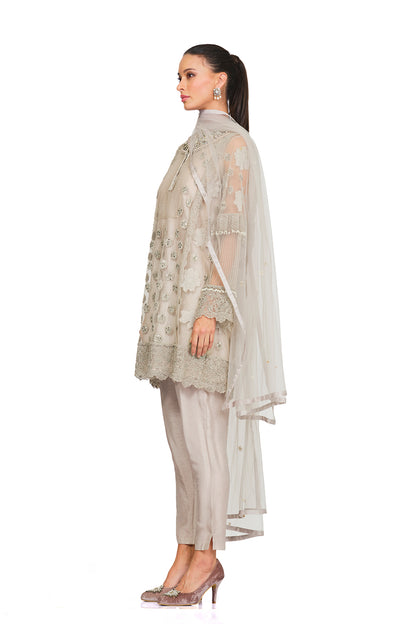 Ivory embellished tunic set