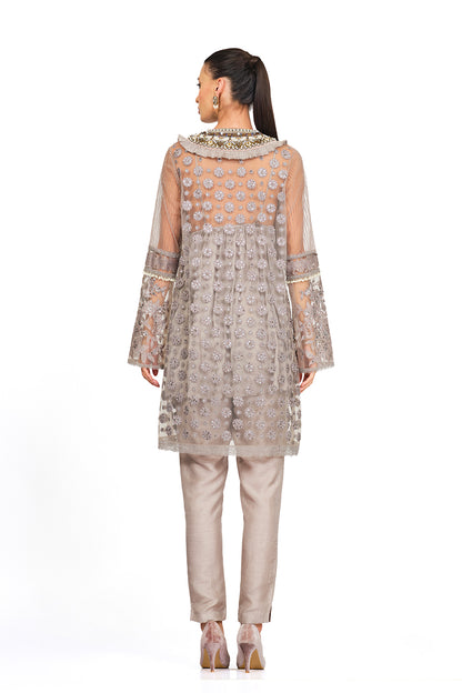 Ivory embellished and frill tunic set