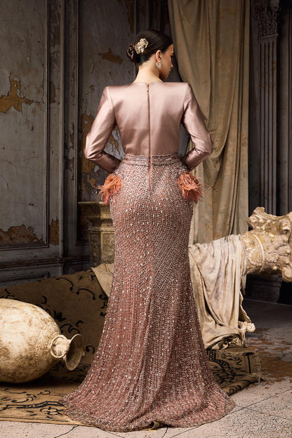 Structured Pink Embroidered Gown