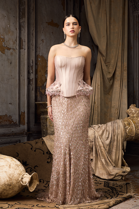 Pink Structured Corset And Skirt Set