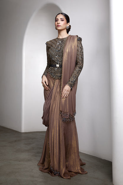 Nude drapped saree set