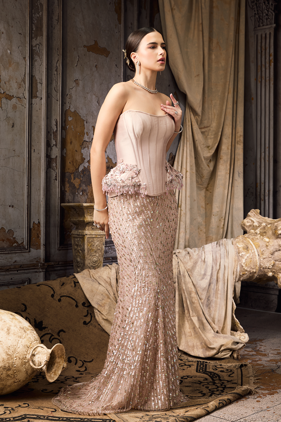 Pink Structured Corset And Skirt Set