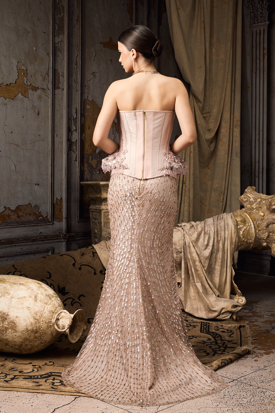 Pink Structured Corset And Skirt Set