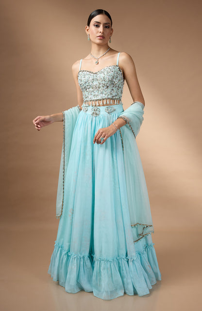 Blue Printed Lehenga set