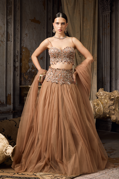 Nude Embroidered Lehenga Choli Set