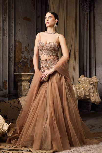 Nude Embroidered Lehenga Choli Set