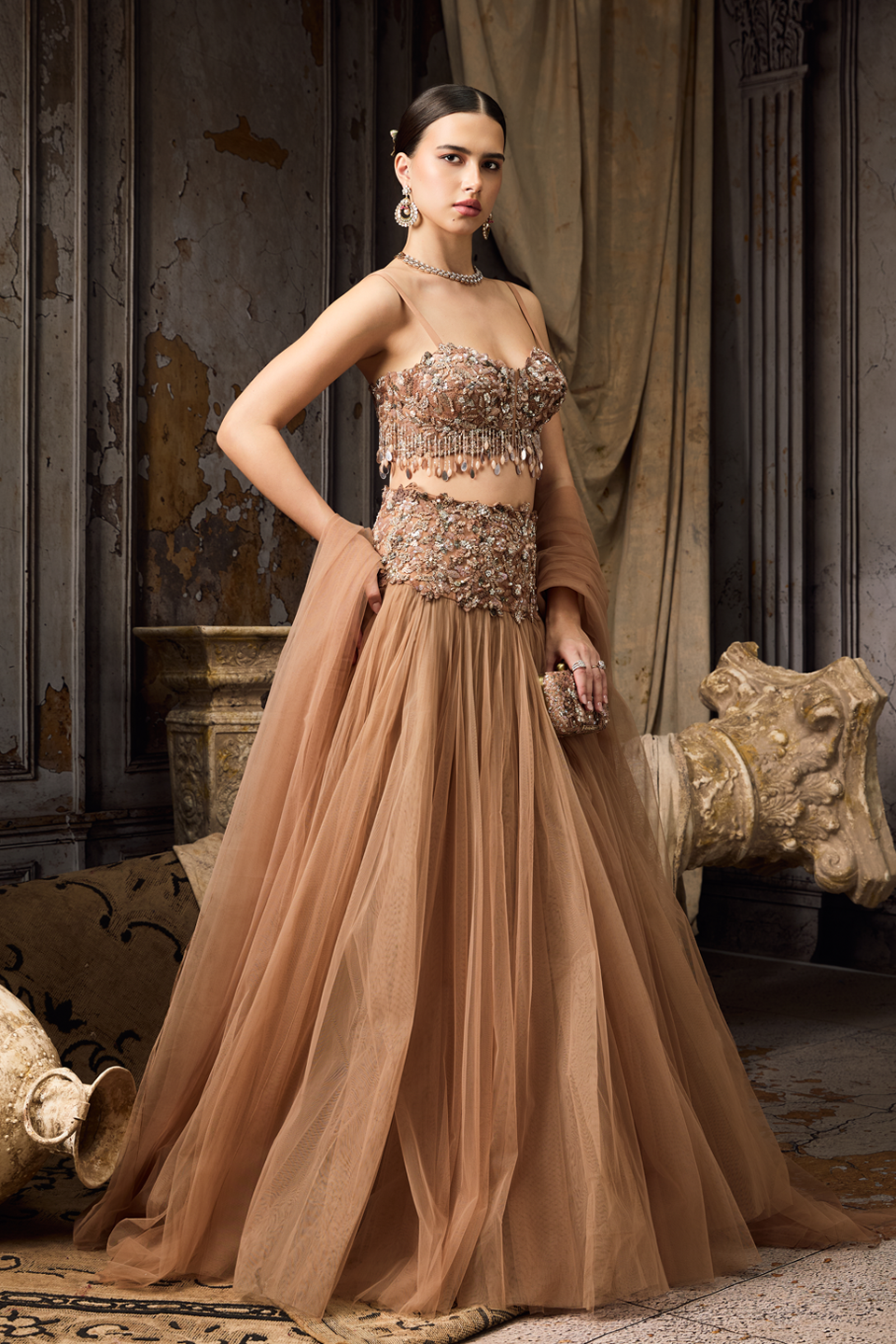 Nude Embroidered Lehenga Choli Set