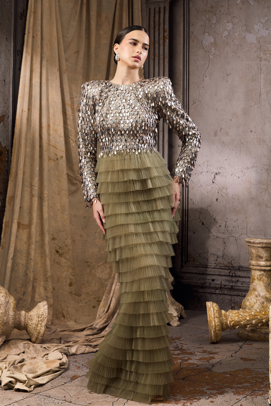 Tulle Drapped Green Gown