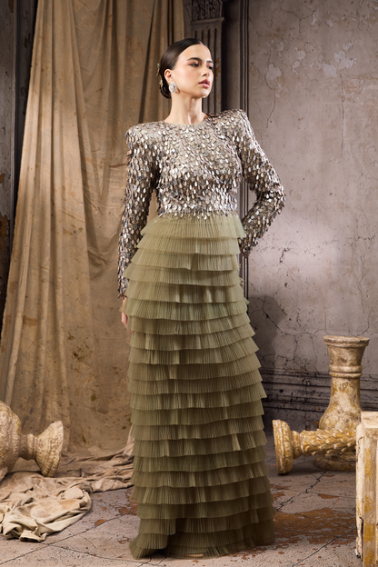 Tulle Drapped Green Gown