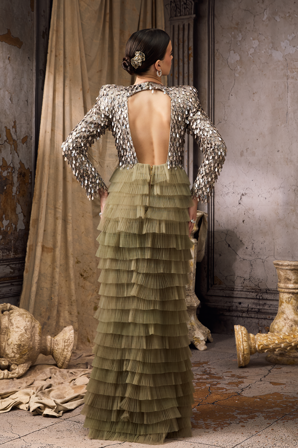 Tulle Drapped Green Gown