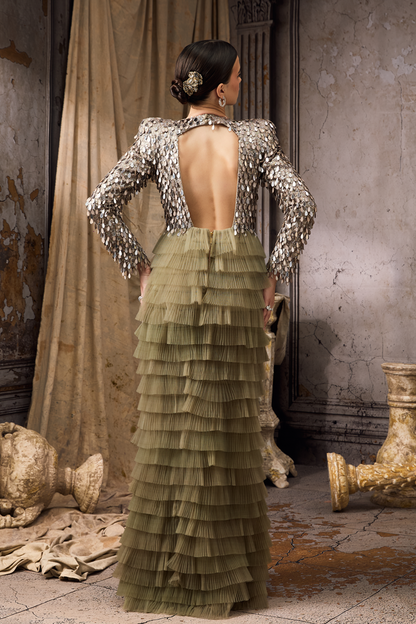 Tulle Drapped Green Gown