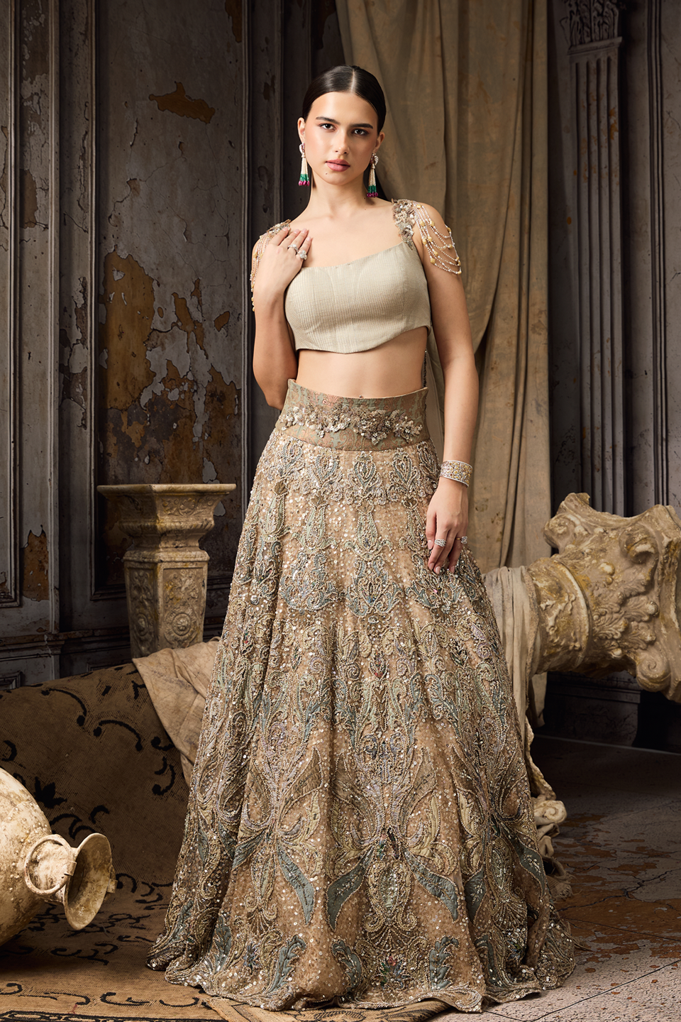 Green Embroidered Lehenga Set