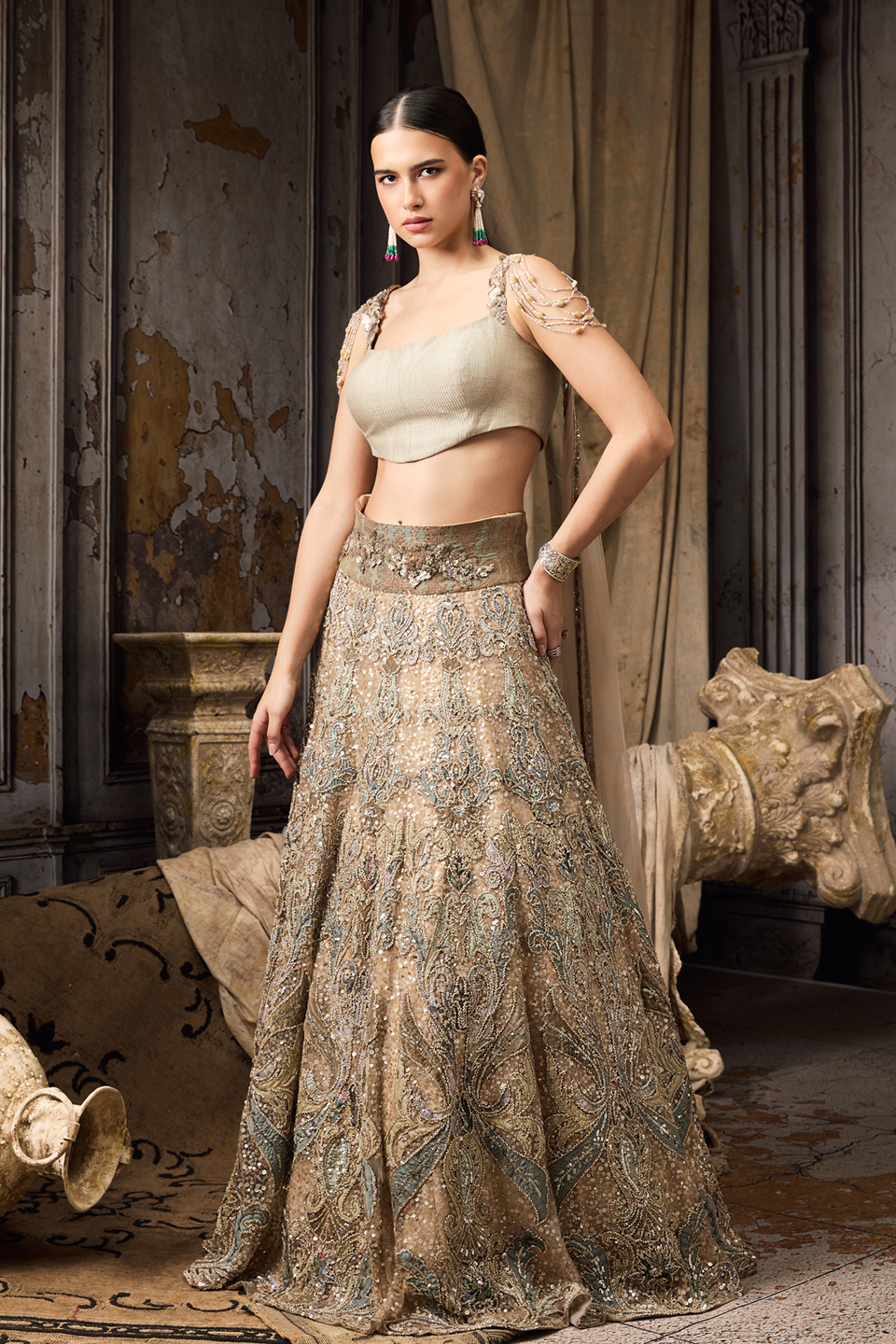 Green Embroidered Lehenga Set