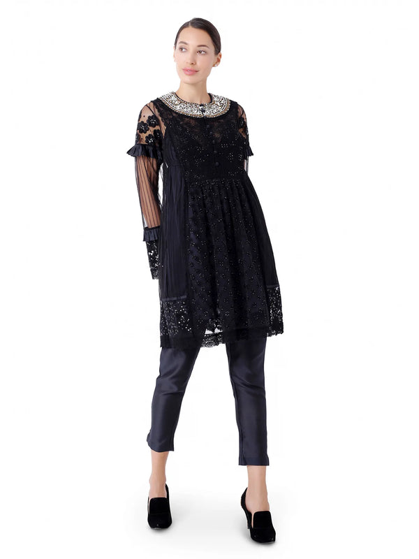 A-Line Tunic with Floral Threadwork Embroidery