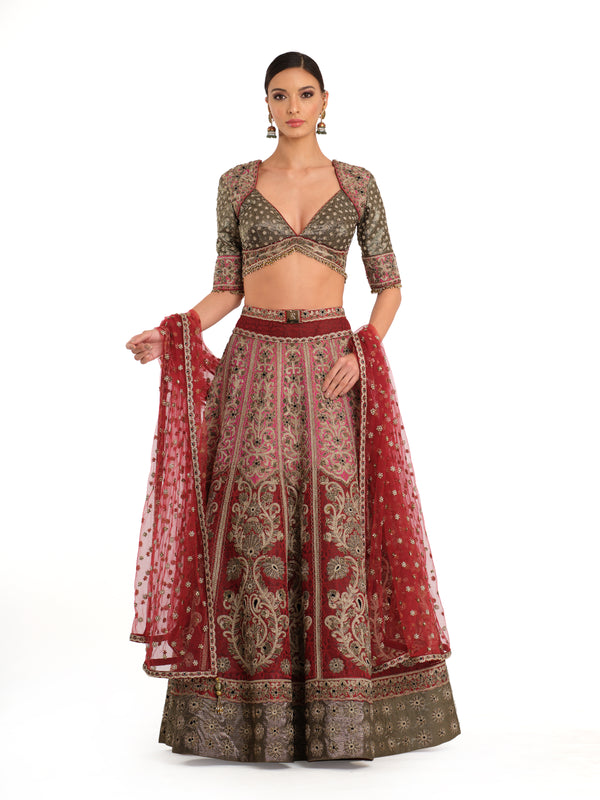 Brocade embroidered lehenga with blouse