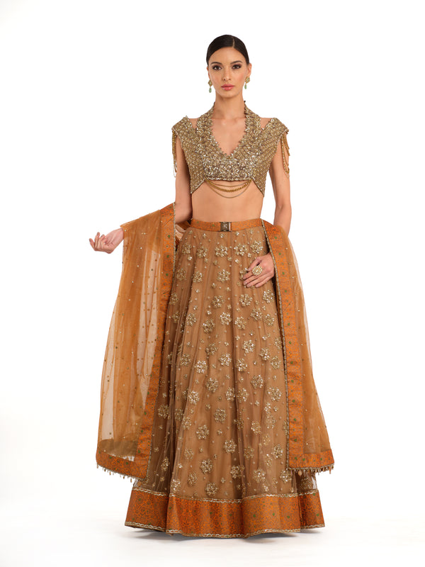 Embroidered Lehenga with Blouse and Dupatta