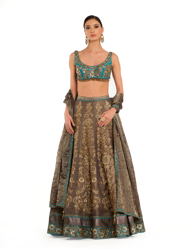 Sequin Embroidered Lehenga & Blouse with Dupatta