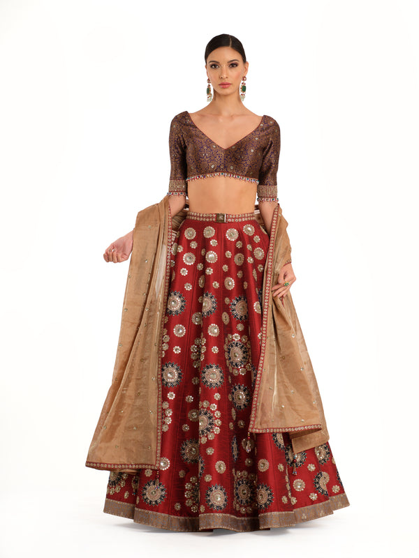 Embroidered Lehenga with Brocade Blouse